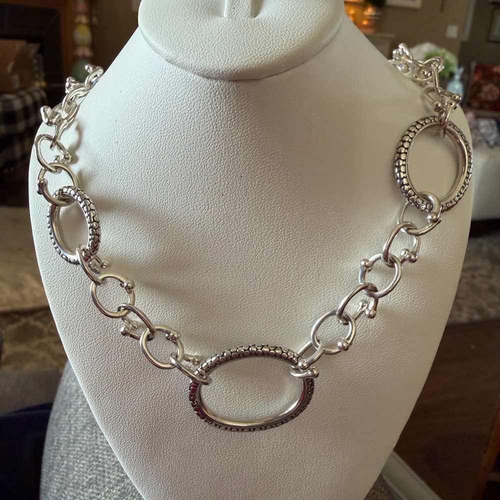 Michael Dawkins Sterling Stary Night Textured Link Necklace 23”